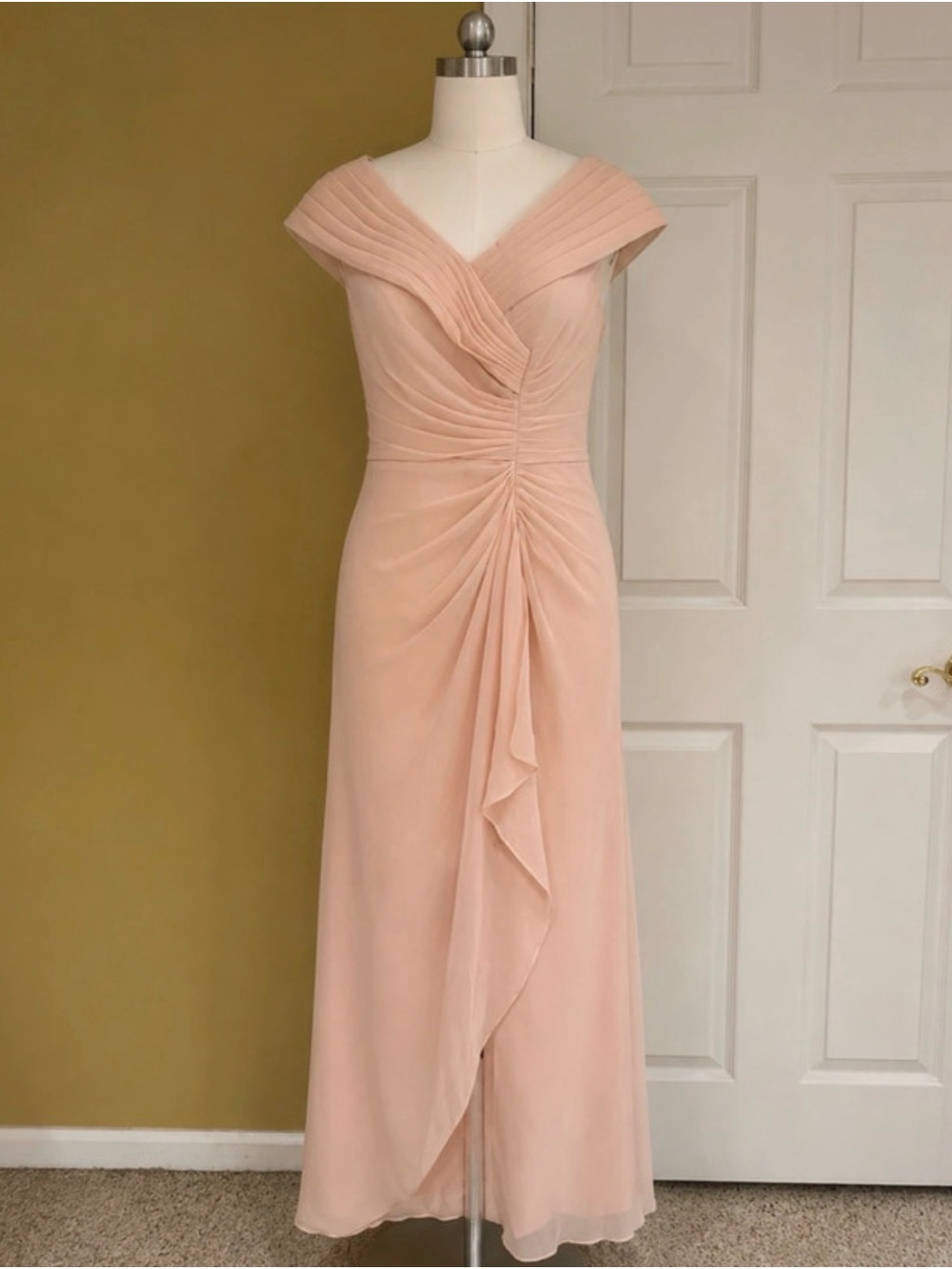 Blush Pink Off-Shoulder Ruched Maxi Dress